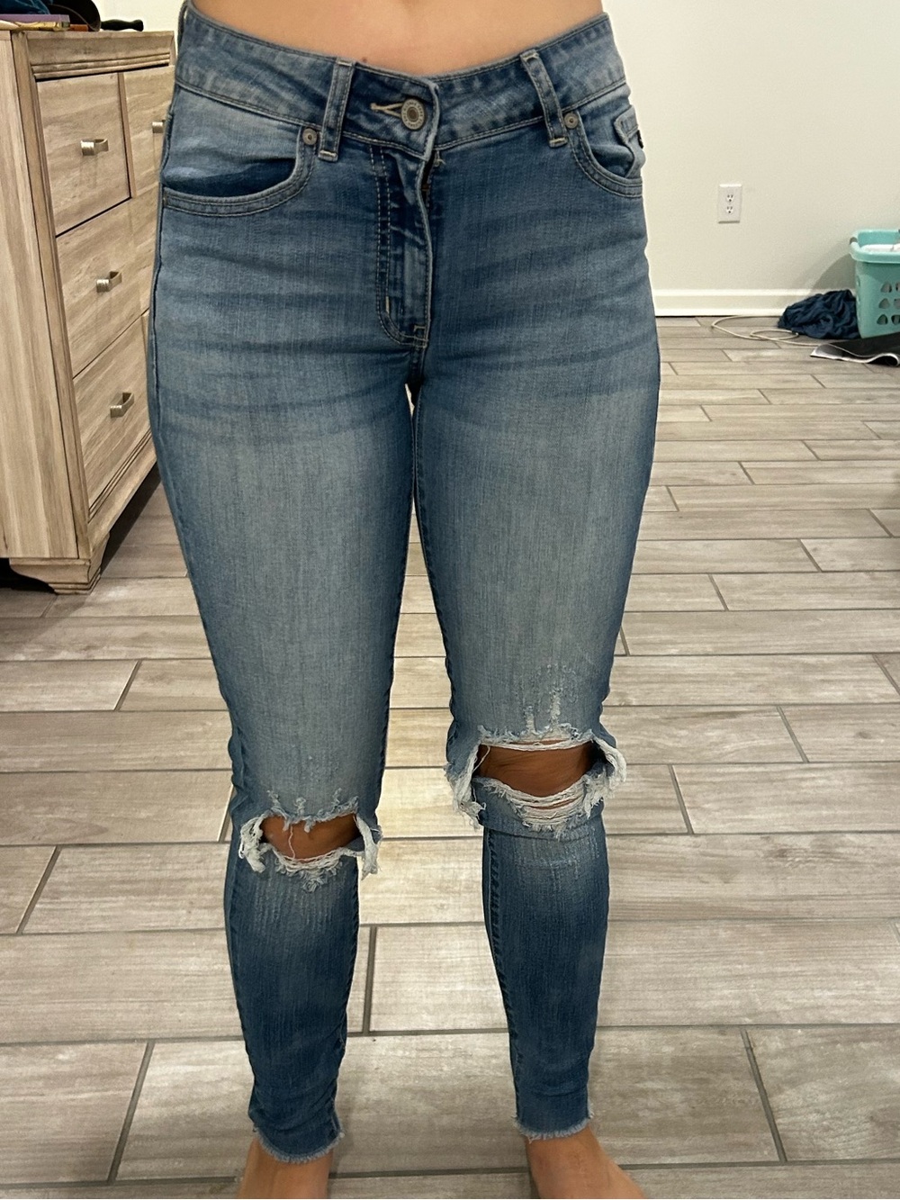 Pink Lily Women’s Distressed High-Rise Skinny Jeans - Blue